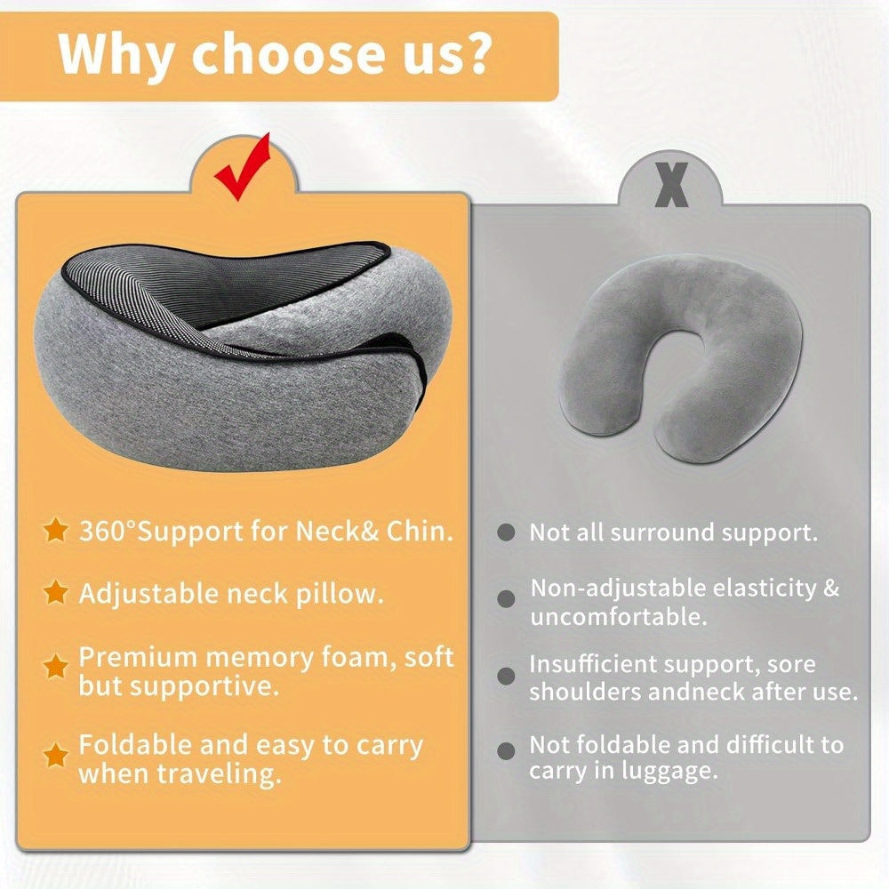 U-Shaped Memory Foam Travel Pillow – Comfortable Neck Support