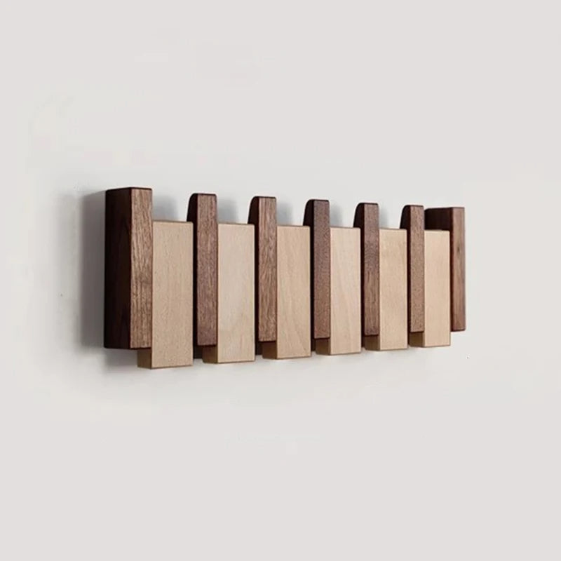 Wooden Wall Hooks – Versatile Piano-Style Hanger with Foldable Hooks