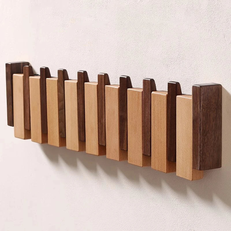 Wooden Wall Hooks – Versatile Piano-Style Hanger with Foldable Hooks