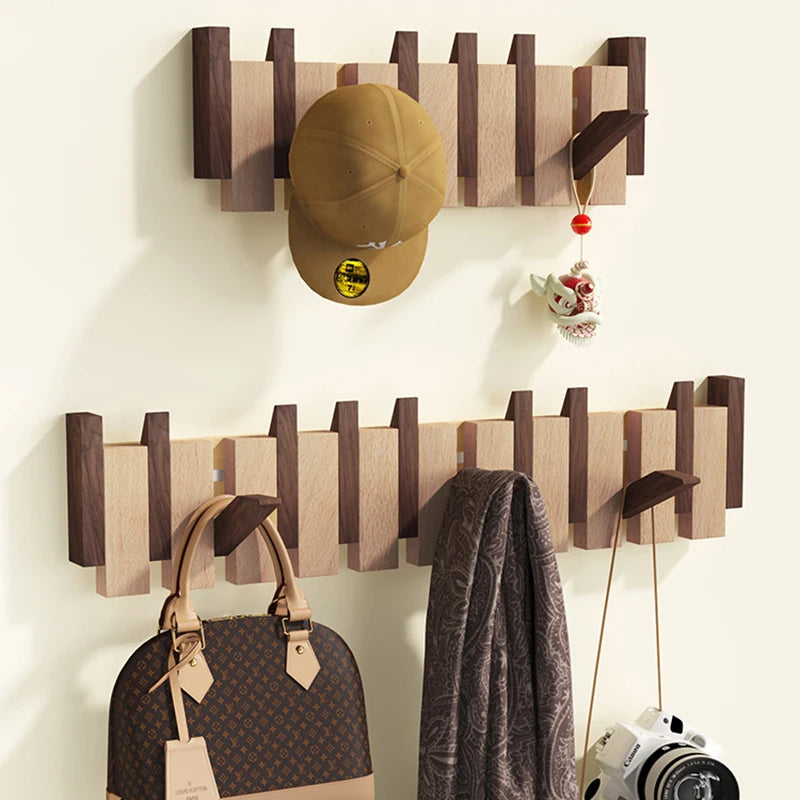 Wooden Wall Hooks – Versatile Piano-Style Hanger with Foldable Hooks