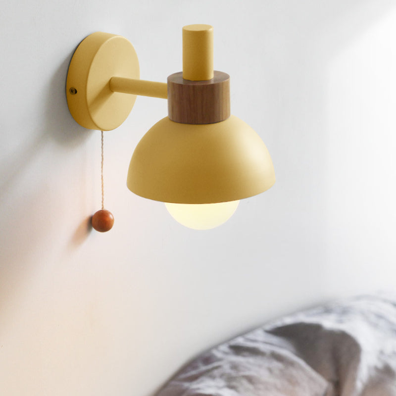 Scandinavian Wall Lamp – Wooden Accent Light with Pull Cord