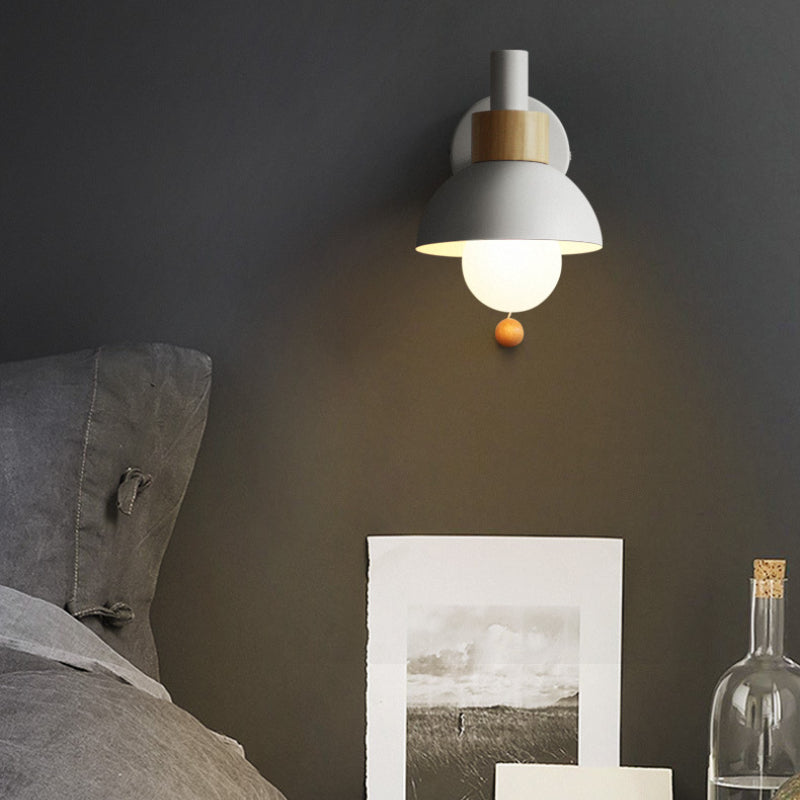 Scandinavian Wall Lamp – Wooden Accent Light with Pull Cord