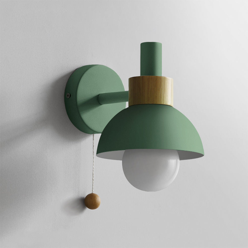 Scandinavian Wall Lamp – Wooden Accent Light with Pull Cord