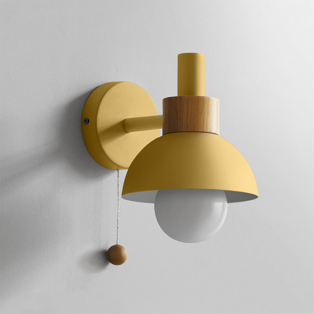 Scandinavian Wall Lamp – Wooden Accent Light with Pull Cord