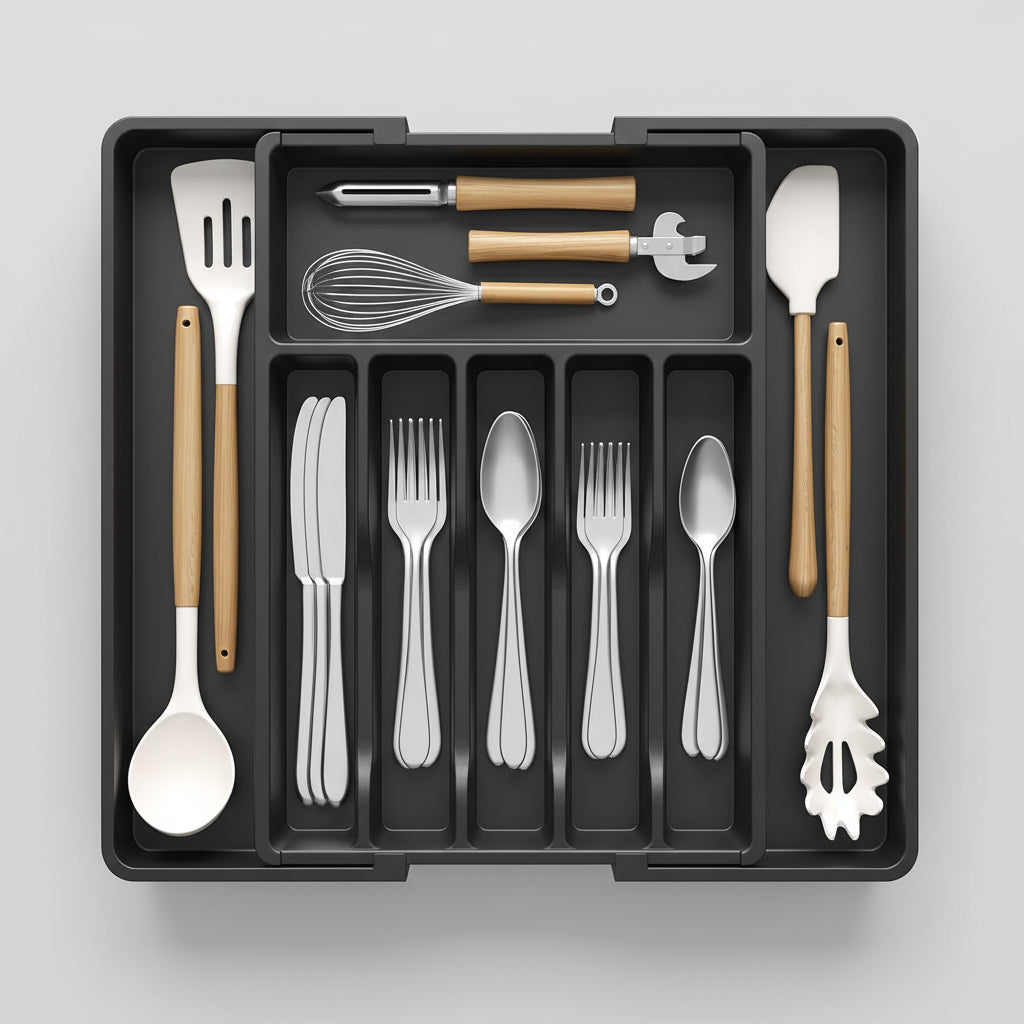 Expandable Cutlery Drawer Organizer – Adjustable Kitchen Storage Tray