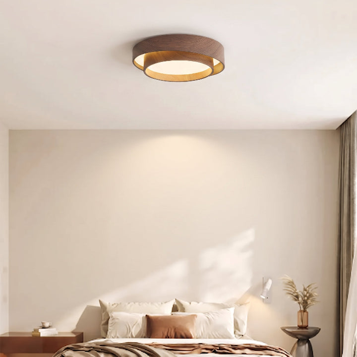 Wooden LED Ceiling Light – Modern Design in Warm Walnut