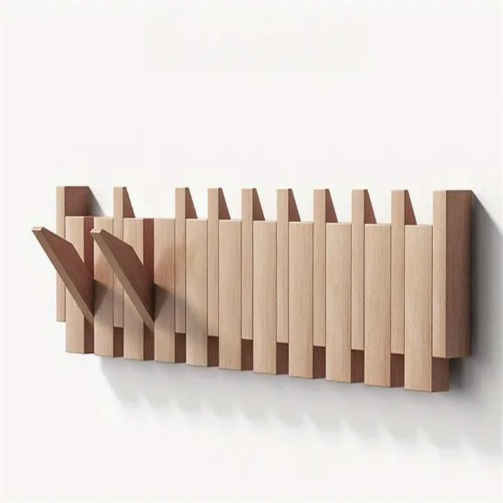 Wooden Wall Hooks – Versatile Piano-Style Hanger with Foldable Hooks
