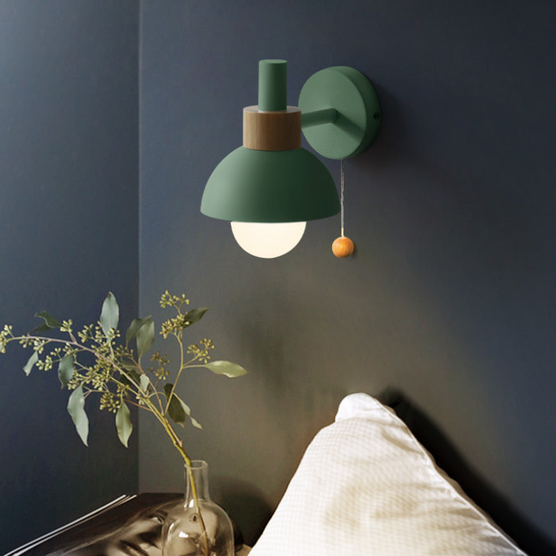 Scandinavian Wall Lamp – Wooden Accent Light with Pull Cord