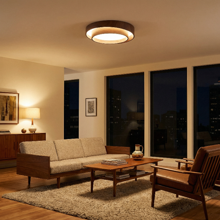 Wooden LED Ceiling Light – Modern Design in Warm Walnut