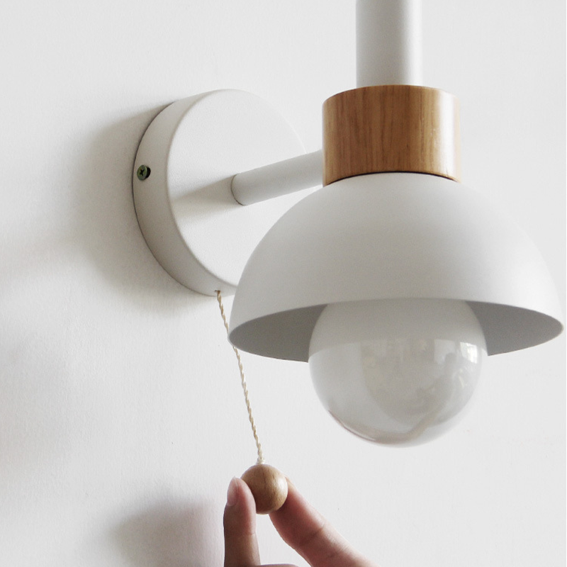 Scandinavian Wall Lamp – Wooden Accent Light with Pull Cord