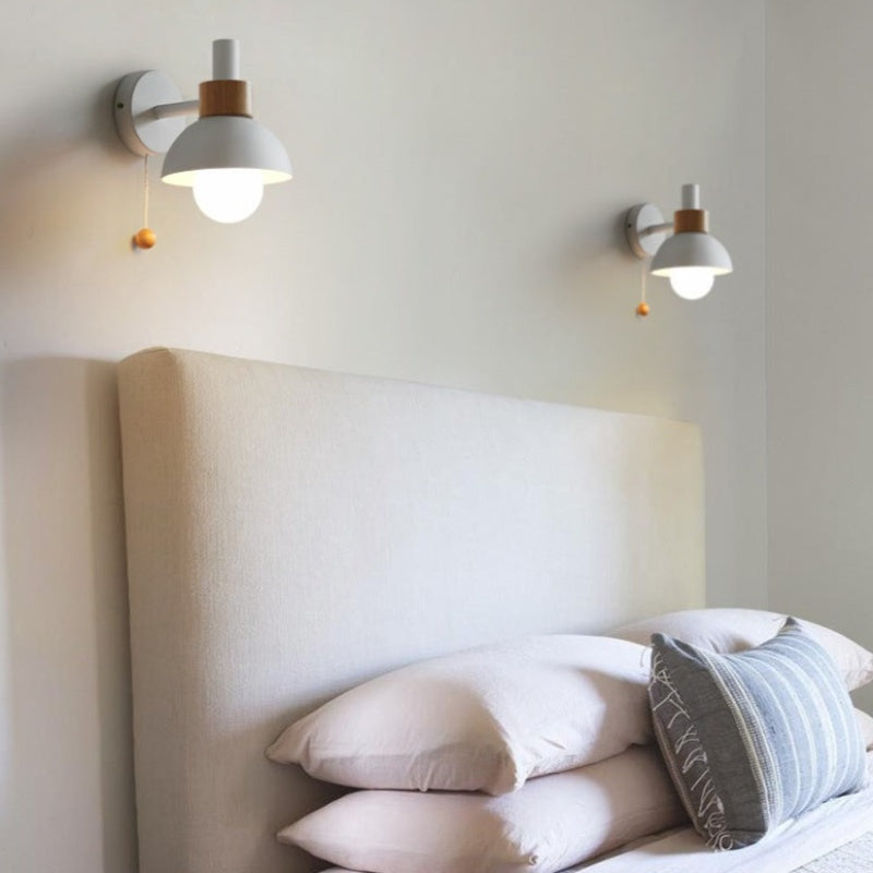 Scandinavian Wall Lamp – Wooden Accent Light with Pull Cord