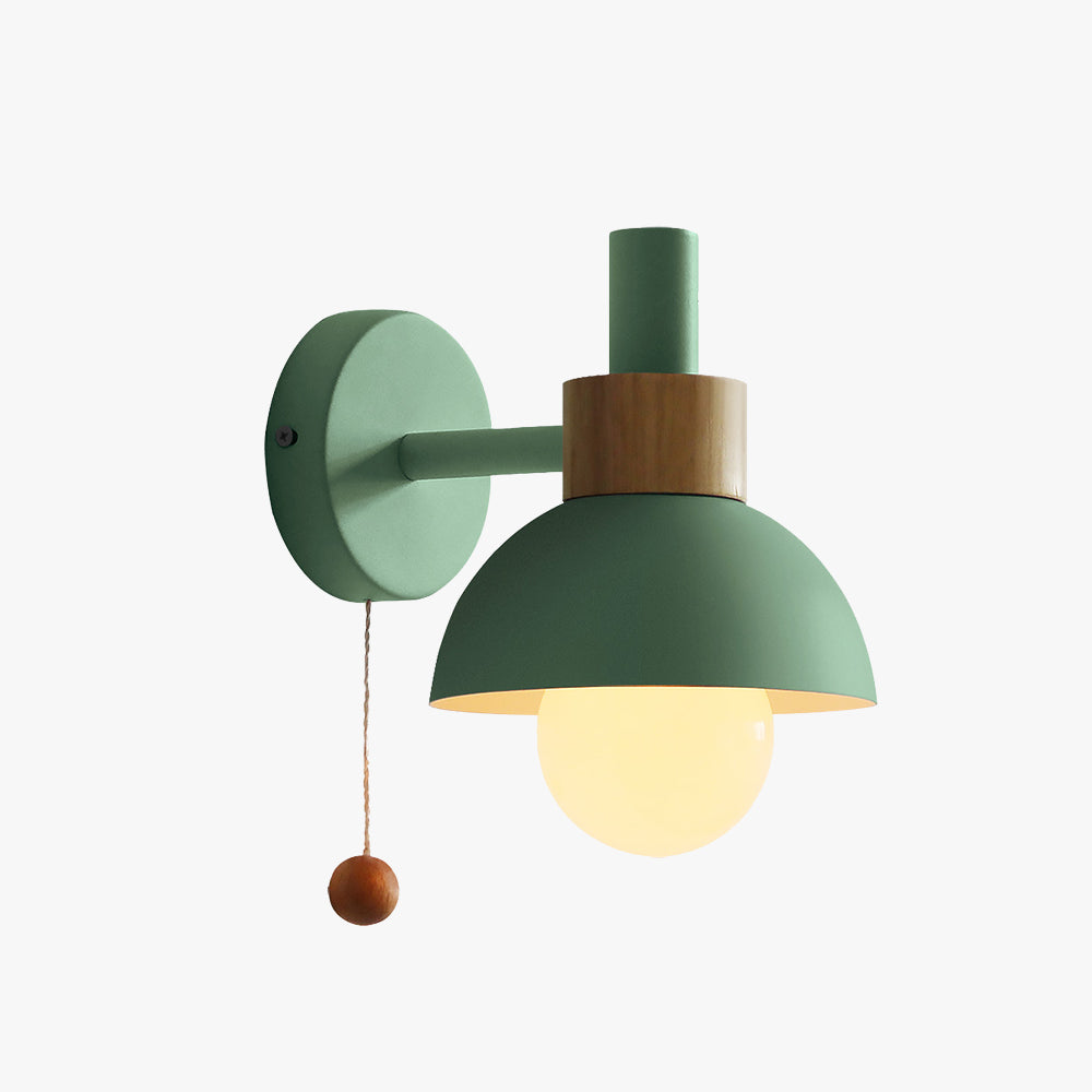 Scandinavian Wall Lamp – Wooden Accent Light with Pull Cord