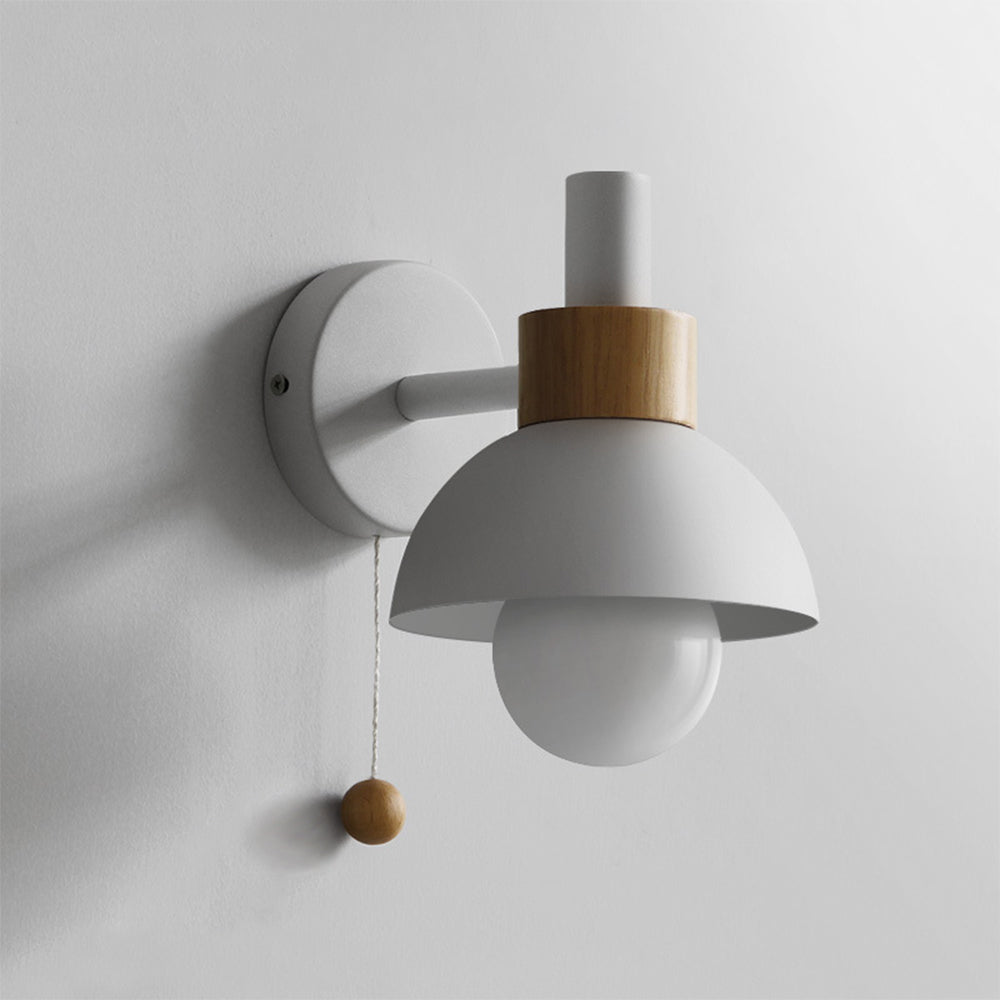 Scandinavian Wall Lamp – Wooden Accent Light with Pull Cord