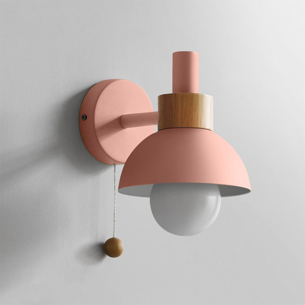 Scandinavian Wall Lamp – Wooden Accent Light with Pull Cord