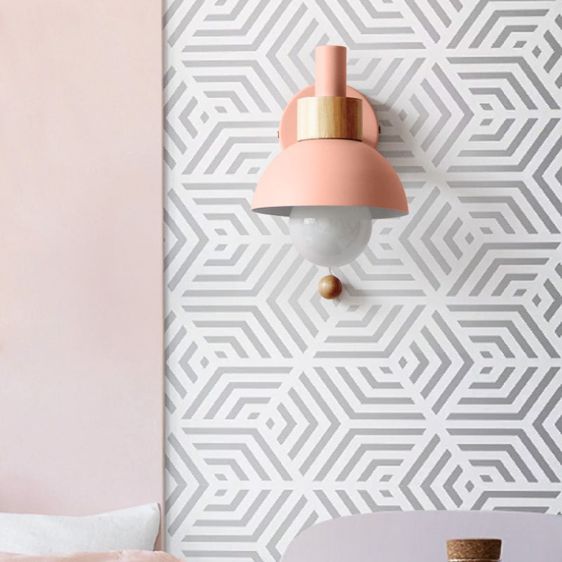 Scandinavian Wall Lamp – Wooden Accent Light with Pull Cord