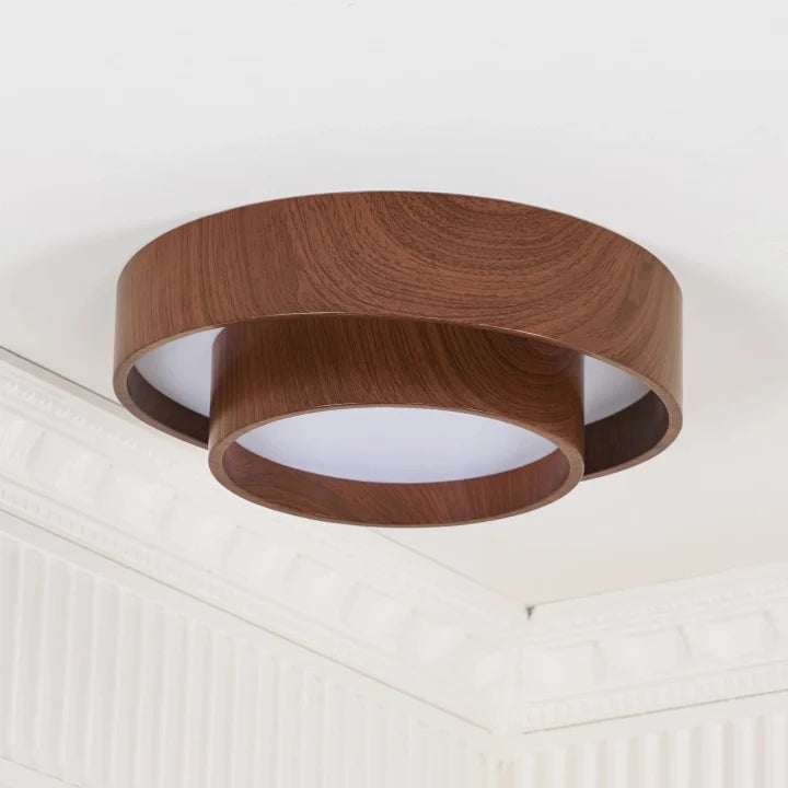 Wooden LED Ceiling Light – Modern Design in Warm Walnut