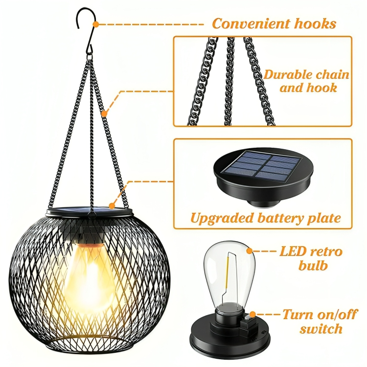 Solar Garden Lantern – Retro Metal Grid Outdoor Light