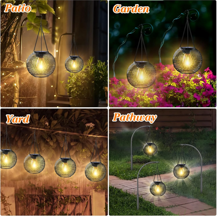 Solar Garden Lantern – Retro Metal Grid Outdoor Light