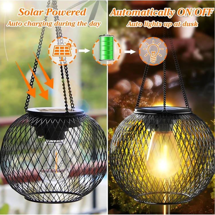 Solar Garden Lantern – Retro Metal Grid Outdoor Light