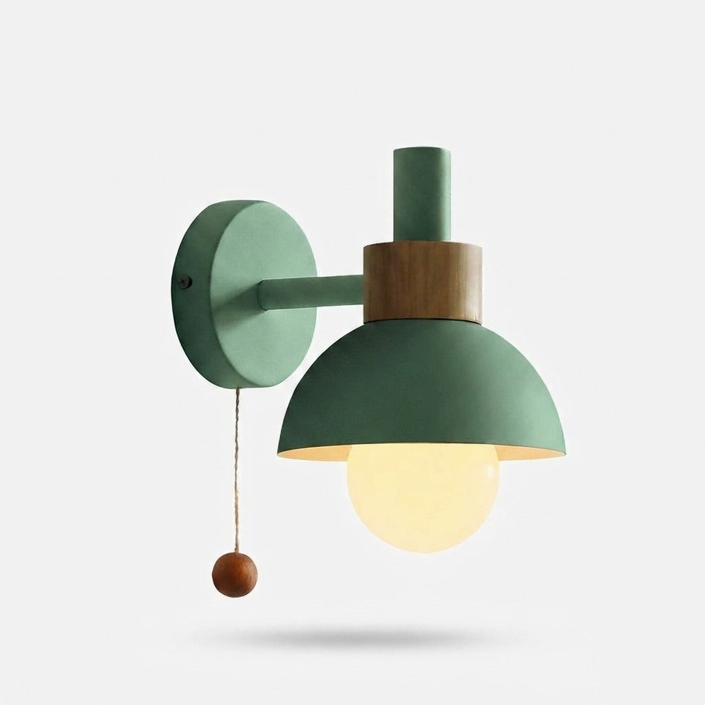 Scandinavian Wall Lamp – Wooden Accent Light with Pull Cord