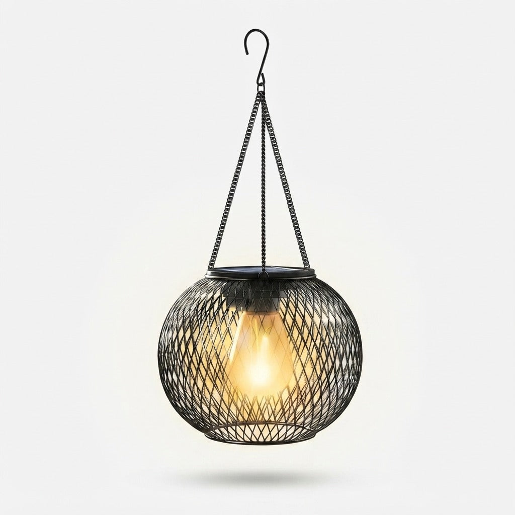 Solar Garden Lantern – Retro Metal Grid Outdoor Light